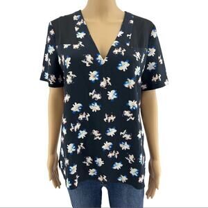 Cooper & Ella MEDIUM Black Floral Chiffon Short Sleeve Top Shirt Blouse